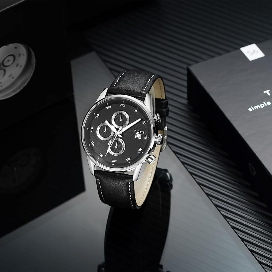 BOGOSS® & TOMI™ - ORIGINAL - BRACELET CUIR -Boutons de manchette et épingles à cravate pour montre chronographe d'affaires de luxe TOMI T-601 S6 Series