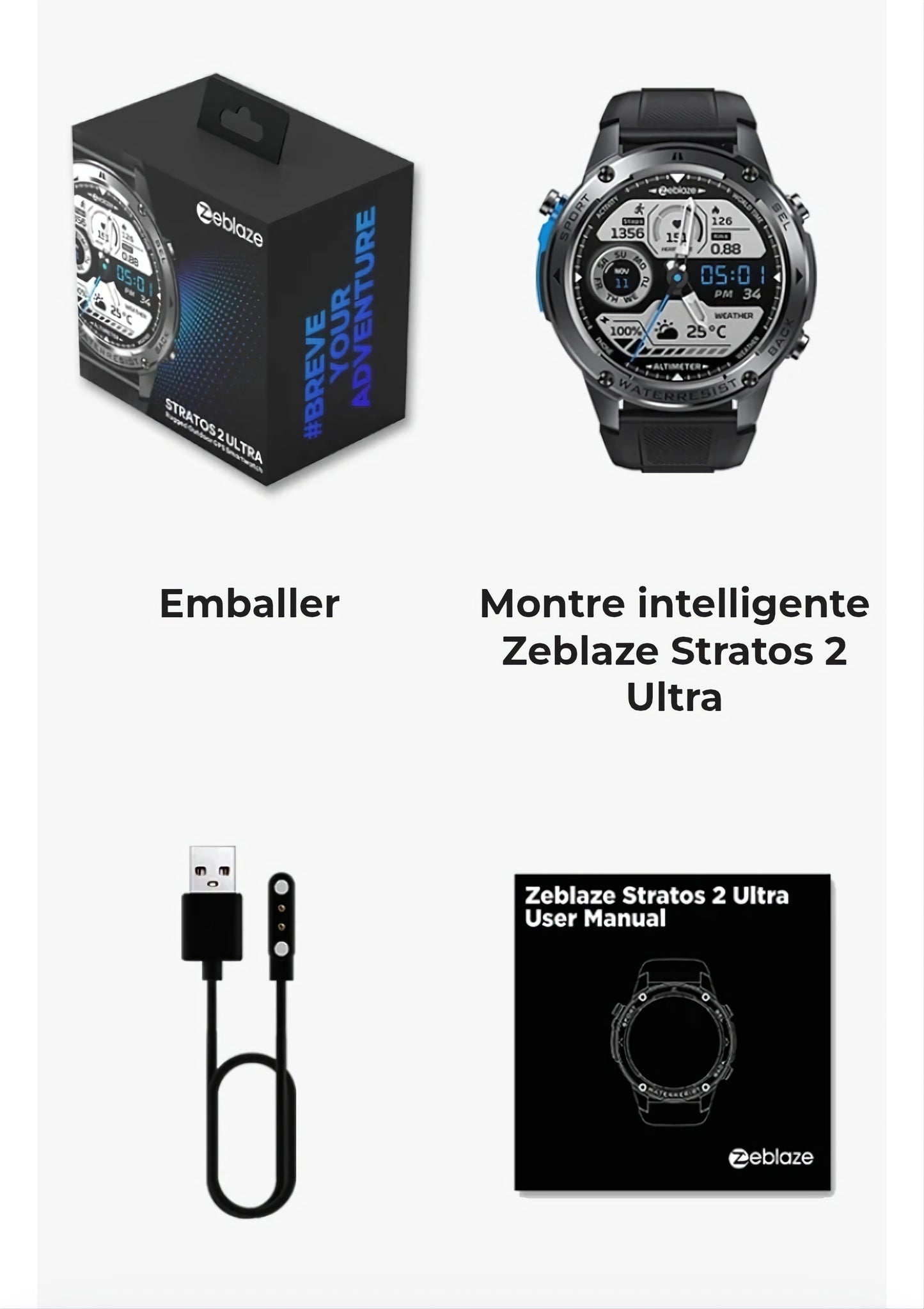 BOGOSS® & ZEBLAZE™ STRATOS 2 ULTRA Montre connectée GPS d'extérieur ultime