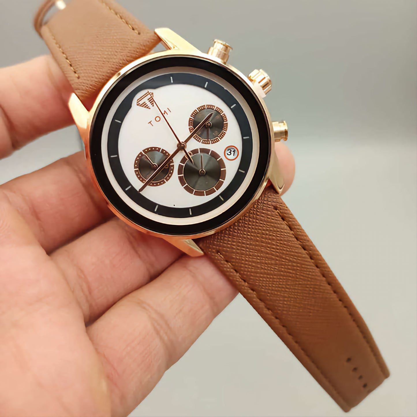 BOGOSS® & TOMI™ - ORIGINAL - BRACELET CUIR -Boutons de manchette et épingle à cravate de montre d'affaires de luxe TOMI T-603 S6 Series