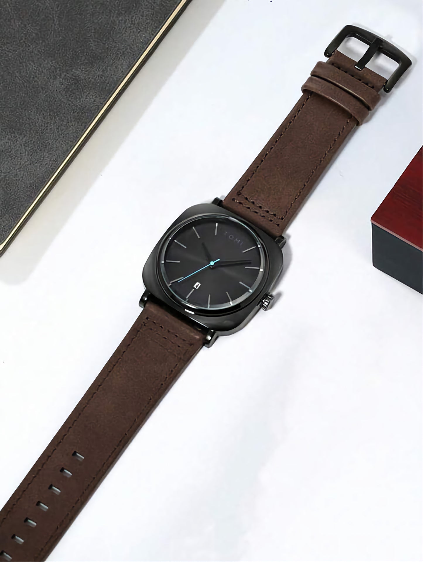 BOGOSS® & TOMI™ - ORIGINAL - BRACELET CUIR -Montre homme TOMI T-084 à quartz avec date et bracelet en cuir