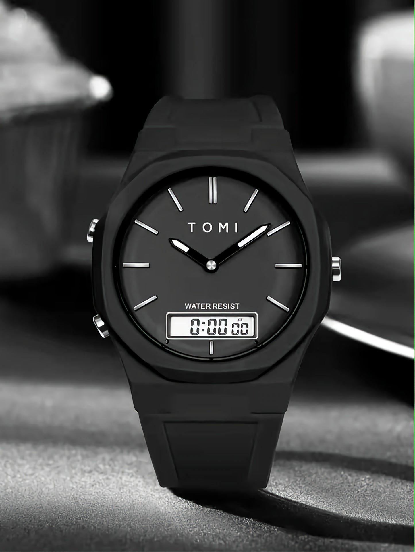 BOGOSS® & TOMI™ - ORIGINAL - BRACELET CUIR -Montre de sport TOMI T-238 à double fuseau horaire