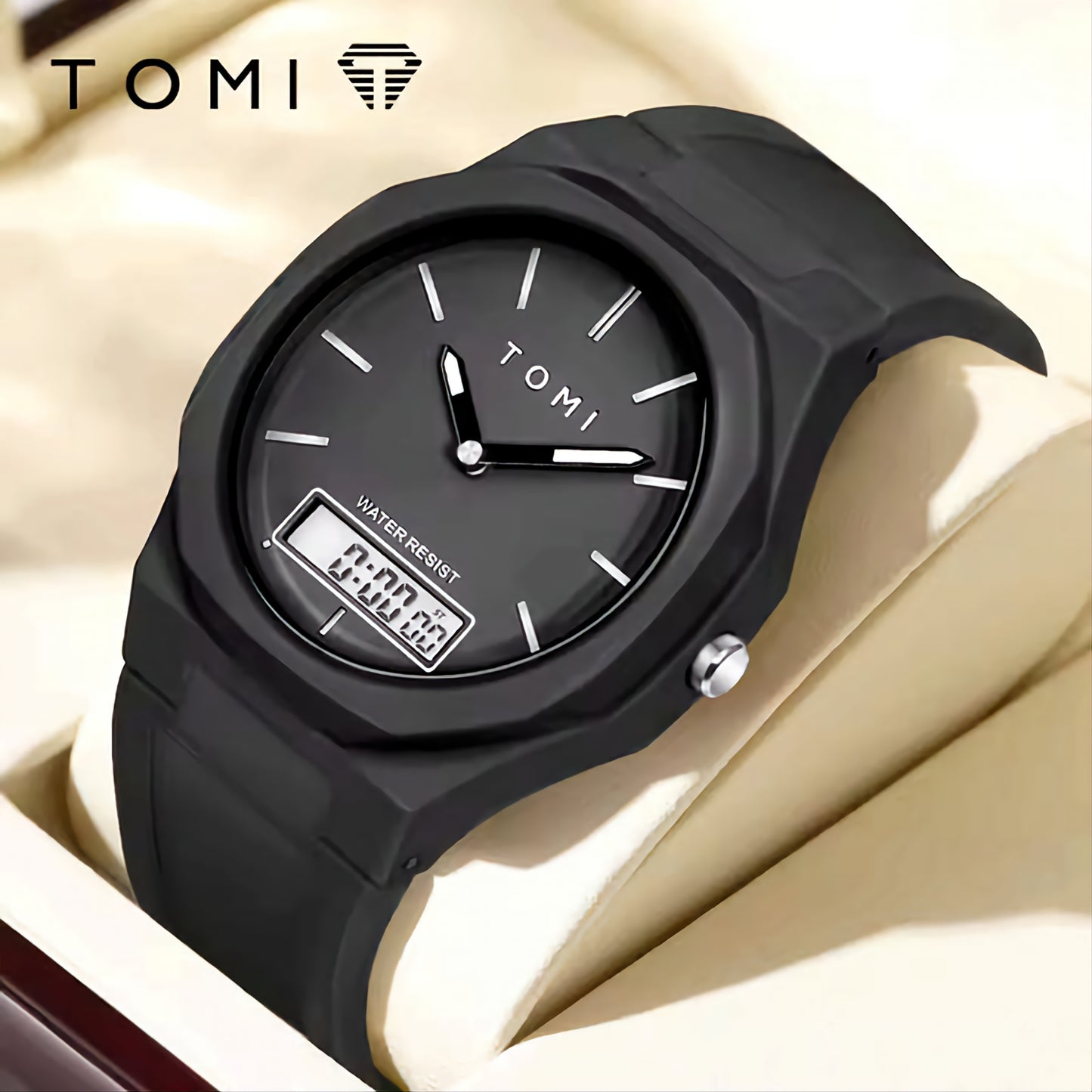 BOGOSS® & TOMI™ - ORIGINAL - BRACELET CUIR -Montre de sport TOMI T-238 à double fuseau horaire