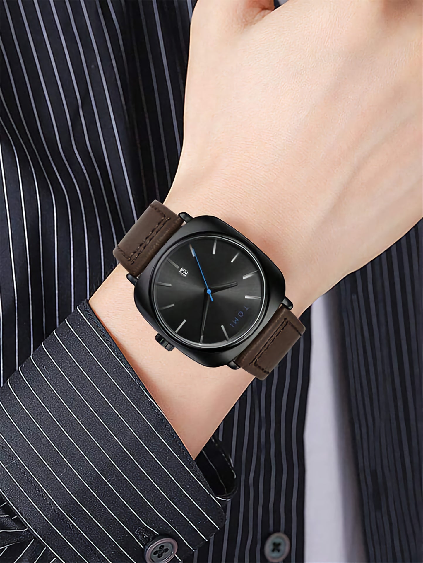 BOGOSS® & TOMI™ - ORIGINAL - BRACELET CUIR -Montre homme TOMI T-084 à quartz avec date et bracelet en cuir
