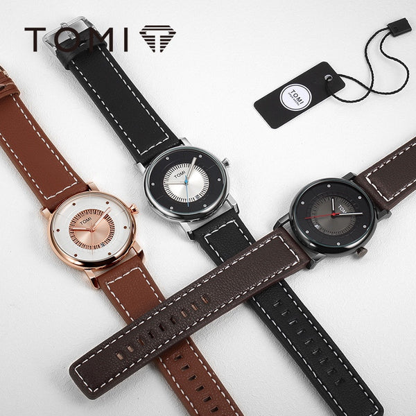 BOGOSS® & TOMI™ - ORIGINAL - BRACELET CUIR -Montre-bracelet à quartz pour homme TOMI T-033 avec date