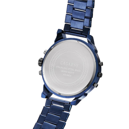 Cagarny 6820 - Double Fuseau Horaire Quartz pour Homme en Acier Inoxydable