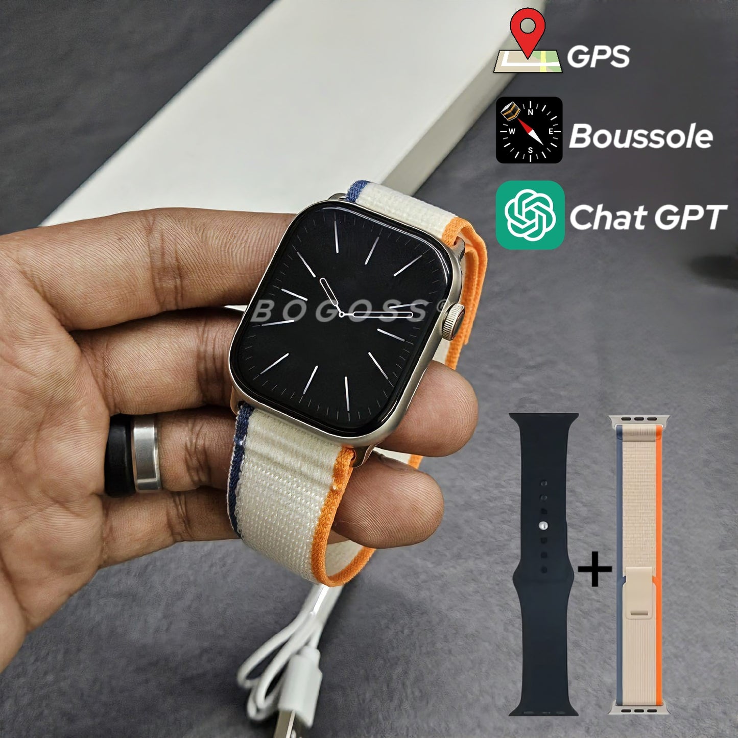 BOGOSS- Original Smartwatch SY10 PRO - GPS Maps - Glycémie - Amoled - 2 bracelets