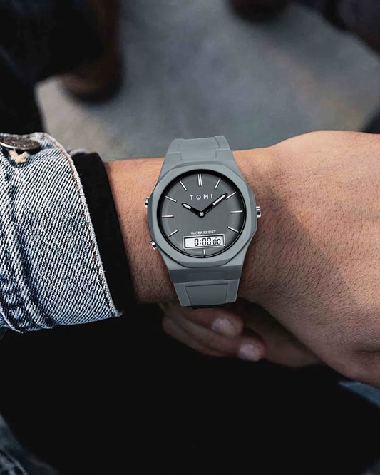 BOGOSS® & TOMI™ - ORIGINAL - BRACELET SPORT -SILICONE -Montre de sport TOMI T-238 à double fuseau horaire