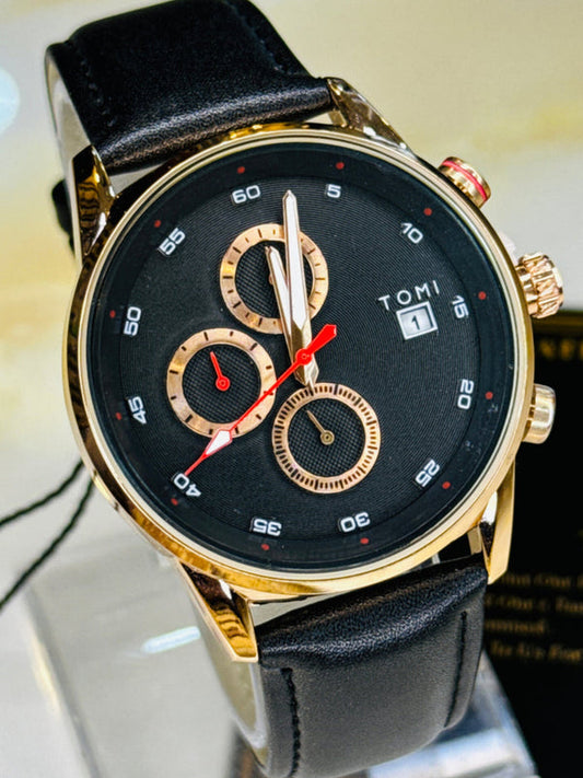 BOGOSS® & TOMI™ - ORIGINAL - BRACELET CUIR -Boutons de manchette et épingles à cravate pour montre chronographe d'affaires de luxe TOMI T-601 S6 Series