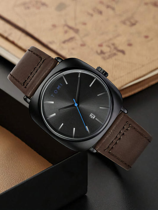 BOGOSS® & TOMI™ - ORIGINAL - BRACELET CUIR -Montre homme TOMI T-084 à quartz avec date et bracelet en cuir