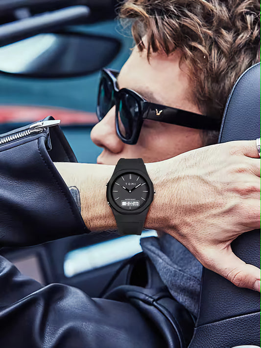 BOGOSS® & TOMI™ - ORIGINAL - BRACELET CUIR -Montre de sport TOMI T-238 à double fuseau horaire